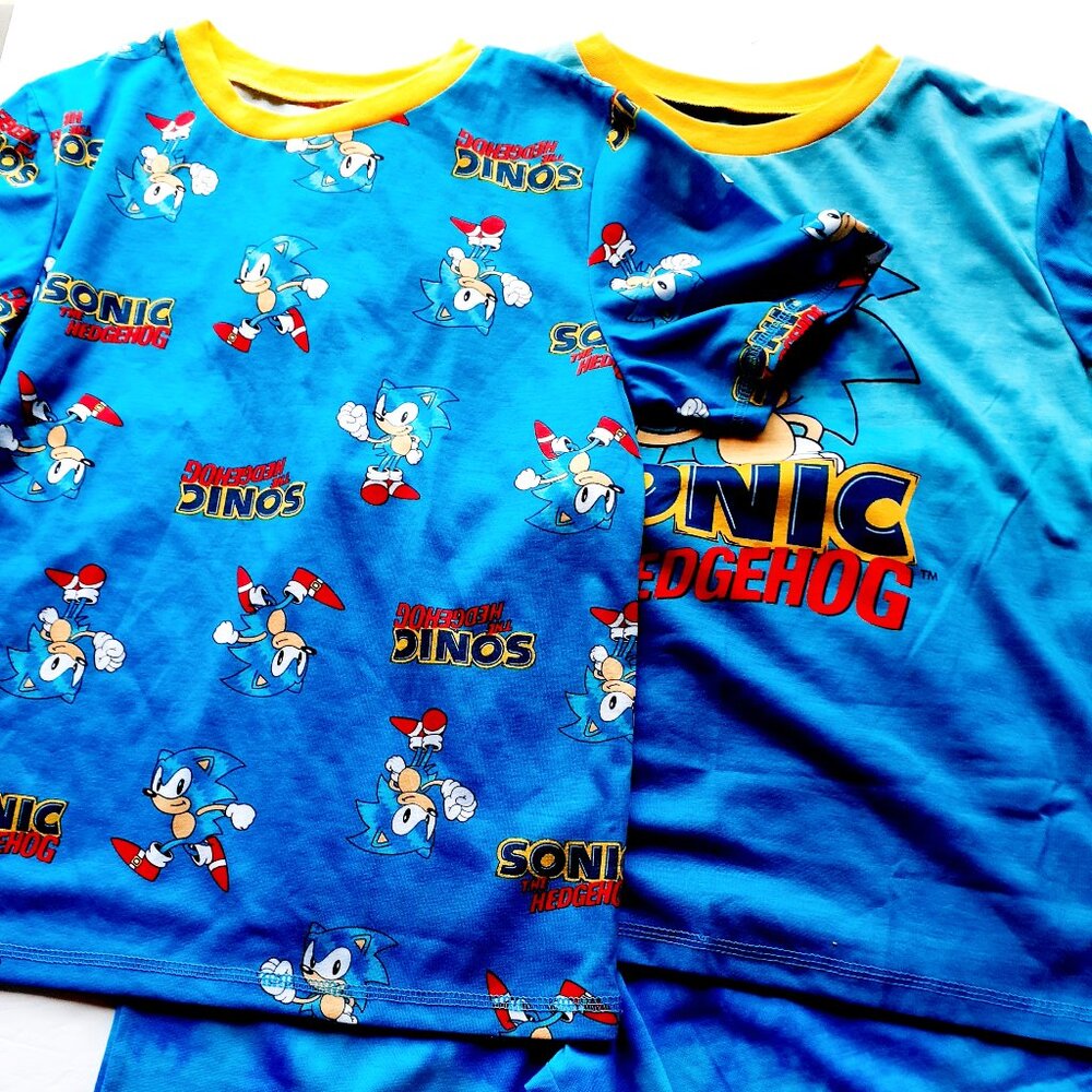 Sonic The Hedgehog Boys Pajamas Shirt Shorts 3 Piece Set 10-12 New
